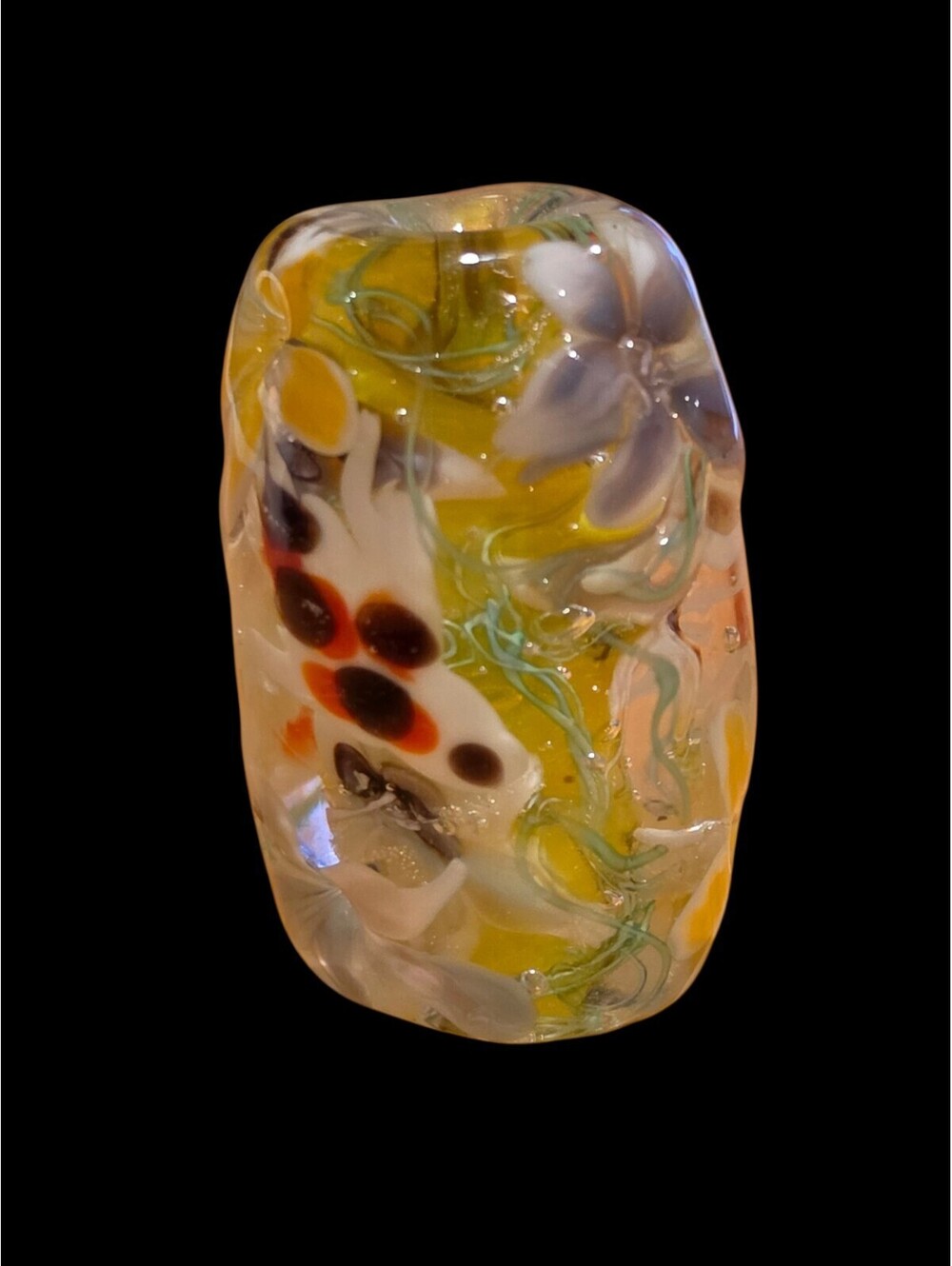 Multicolor Lampwork Glass Barrel Focal Bead Glossy Finish Koi Fish Underwater